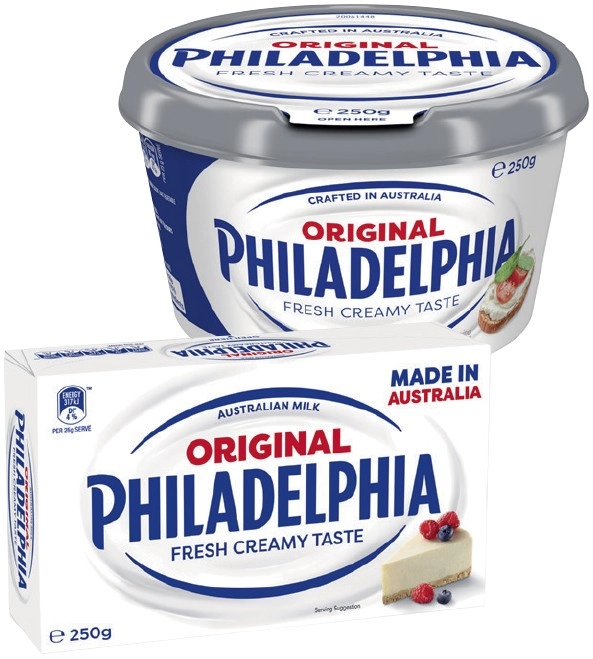 Philadelphia Fresh Creamy Taste Cream Cheese Spreadable Tub or Cheese Block 250g Selected Varieties