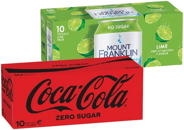 Coca‑Cola, Sprite, Fanta or Mount Franklin Lightly Sparkling Water 10x375mL Selected Varieties