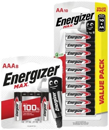 Energizer Max Batteries AA 10 Pack or AAA 8 Pack