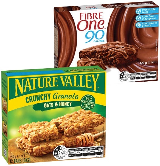 Fibre One Bars 4‑5 Pack, Nature Valley Crunchy Granola 6 Pack or Protein Bars 4 Pack Selected Varieties