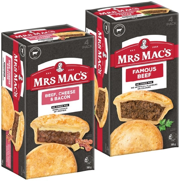 Mrs Mac's Pies or Giant Sausage Rolls 4 Pack Selected Varieties