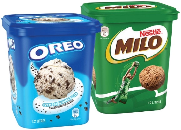 Oreo or Nestlé Milo Ice Cream 1.2 Litre