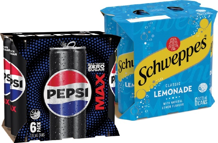 Pepsi, Schweppes or Solo 6x275mL Selected Varieties