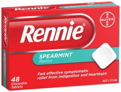 Rennie Spearmint Flavour Indigestion & Heartburn Tablets 48 Pack***