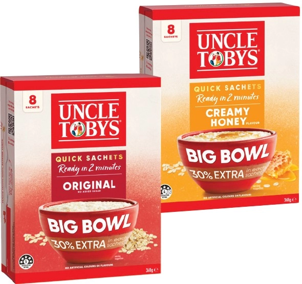 Uncle Tobys Big Bowl Quick Sachets 8 Pack Selected Varieties