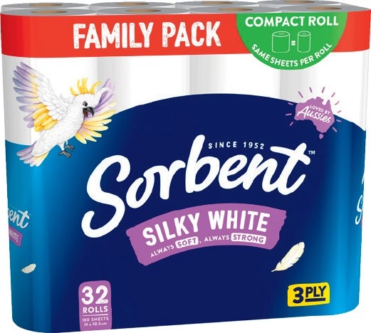 Sorbent Silky White Toilet Tissue 3 Ply 32 Pack