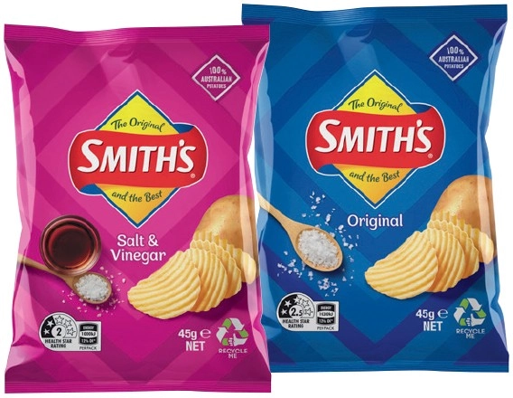 Smith’s Crinkle Cut Chips, Twisties or Doritos Corn Chips 45g Selected Varieties