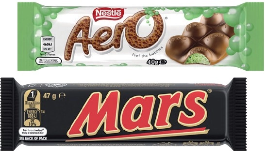 Mars 44‑56g, Nestlé 35‑50g Medium Bars or M&M’s 35‑49g Selected Varieties