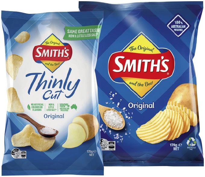 Smith’s Potato Chips 150-175g, Multipack Smith’s or Twisties 6 Pack Selected Varieties