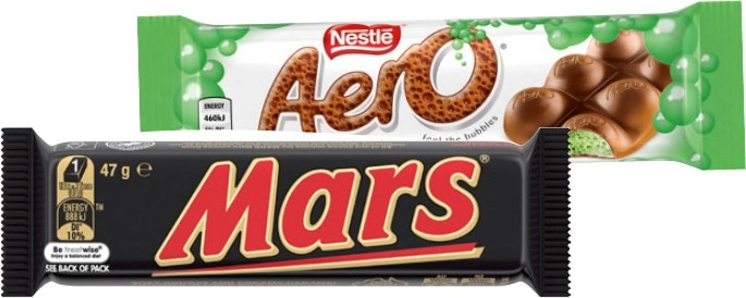 Mars 44‑56g, Nestlé 35‑50g Medium Bars or M&M’s 35‑49g Selected Varieties