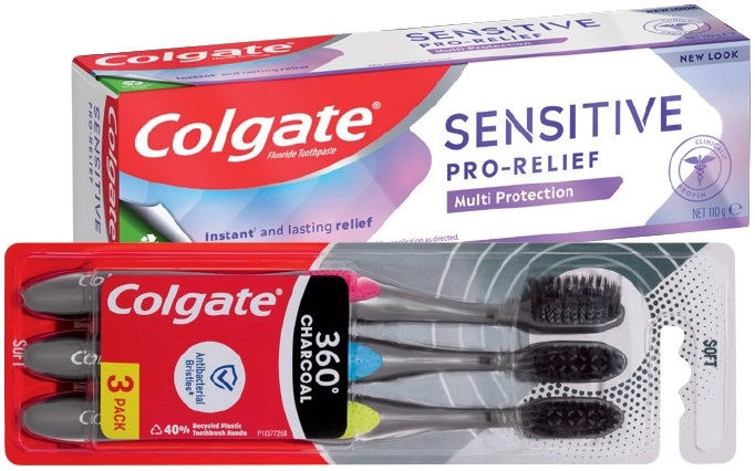 Colgate Sensitive Pro‑Relief Toothpaste 110g or 360° Charcoal Toothbrush 3 Pack Selected Varieties*