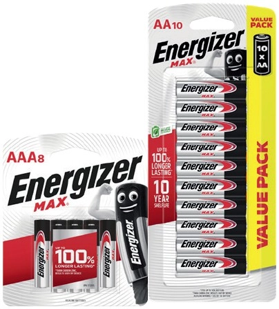 Energizer Max Batteries AA 10 Pack or AAA 8 Pack