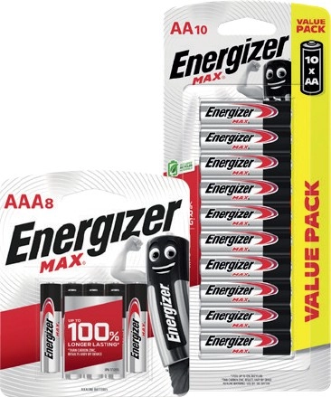 Energizer Max Batteries AA 10 Pack or AAA 8 Pack