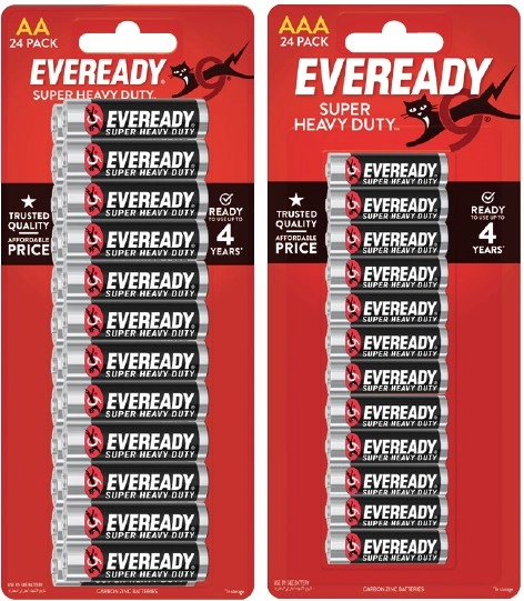 Eveready Super Heavy Duty AA or AAA Batteries 24 Pack