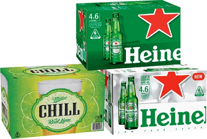 Heineken Lager, Heineken Silver or Miller Chill Varieties 24 Pack