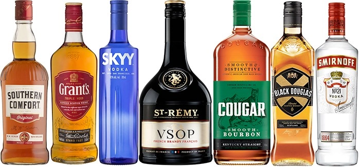 Southern Comfort, Grant’s Scotch Whisky, Skyy Vodka, St Remy VSOP Brandy, Cougar Bourbon, Black Douglas Scotch or Smirnoff Vodka Red Label 700mL