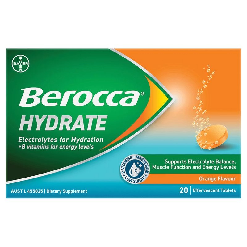 Berocca Hydrate Orange Flavour 20 Effervescent Tablets