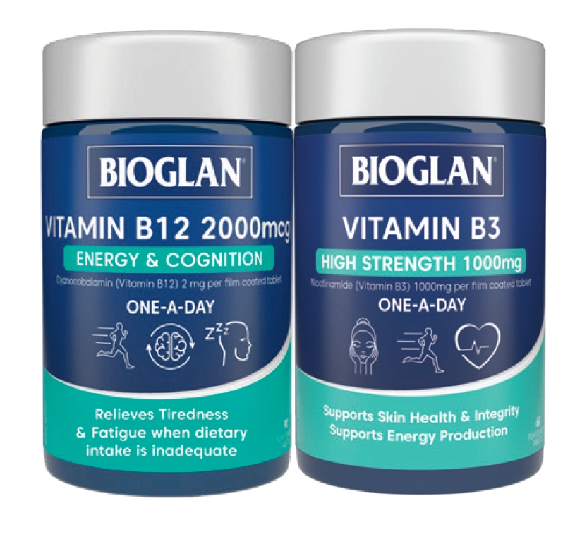 Bioglan Vitamin B12 2000mcg Energy & Cognition 90 Tablets or B3 High Strength 1000mg 60 Tablets