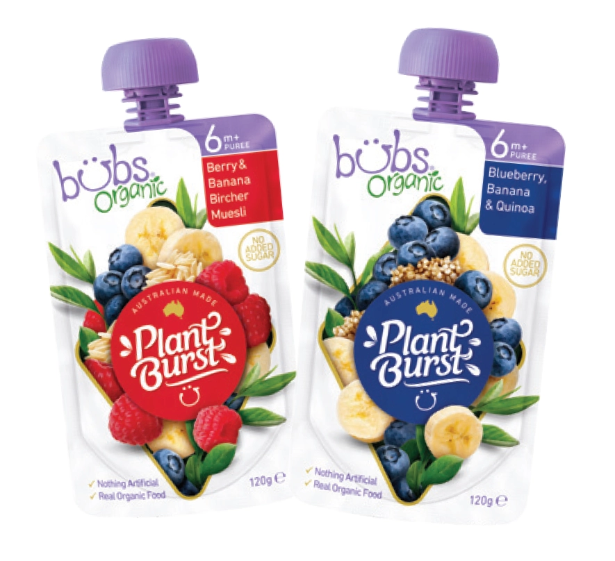 Bubs Organic Berry & Banana Bircher Muesli or Blueberry Banana & Quinoa 6 Months+ 120g