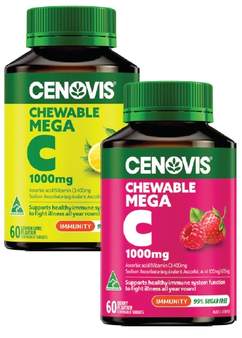 Cenovis Chewable Mega C 1000mg Lemon Lime or Berry 60 Tablets