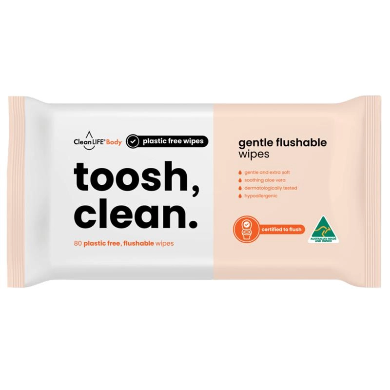 CleanLife Toosh Clean Gentle Flushable Wipes 80 Pack