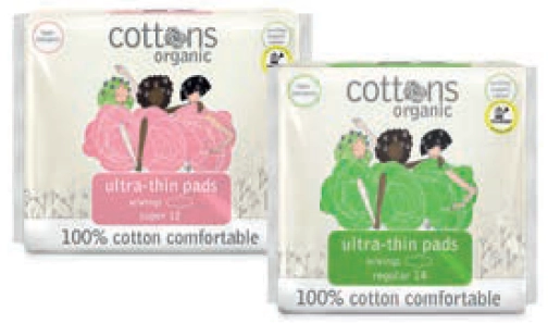 Cottons Organic Ultra-Thin Pads Super 12 or Regular 14 Pack