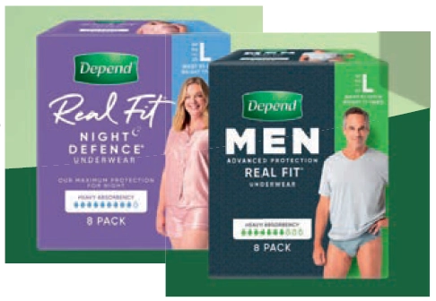 Depend Underwear Realfit Night Defence Female or Men Real Fit Underwear Large 8 Pack