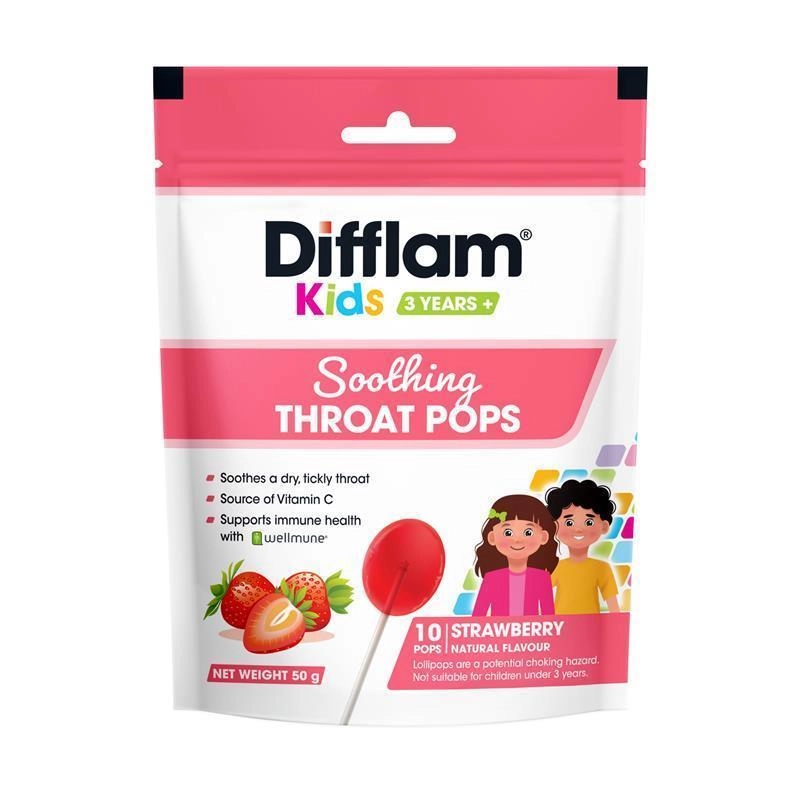 Difflam Kids 3 Years + Soothing Throat Pops Strawberry 10 Pack