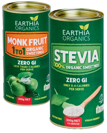 Earthia Organics Monk Fruit or Stevia 350g