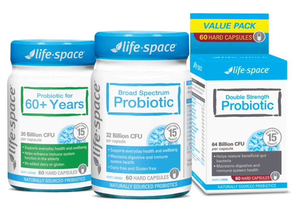 Life-Space Probiotic for 60+ Years 60 Hard Capsules, Broad Spectrum Probiotic 60 Hard Capsules or Double Strength Probiotic 60 Hard Capsules