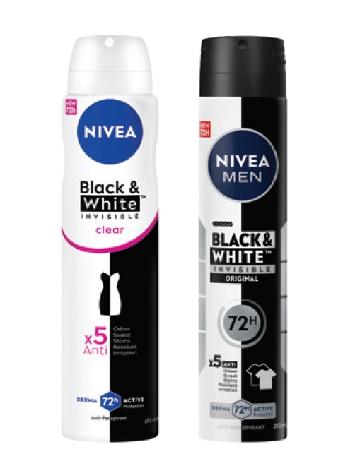 Nivea for Women or Men Deodorant Aerosol Black & White 250ml