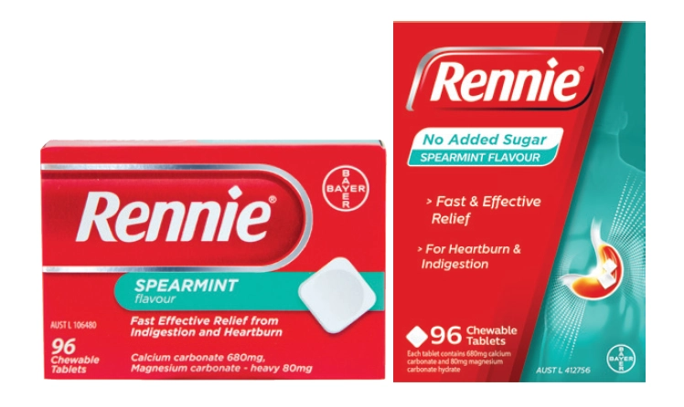 Rennie Spearmint or No Added Sugar 96 Chewable Tablets