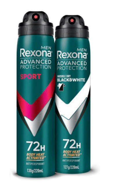 Rexona for Men Antiperspirant Advanced Sport or Invisible Black + White 220ml