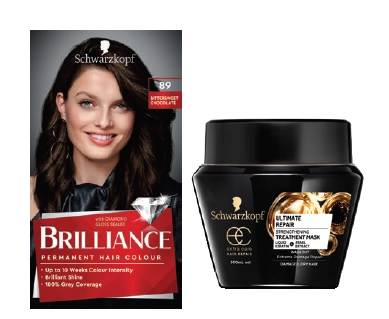 Schwarzkopf Brilliance Hair Colour Range or Extra Care Ultimate Repair Strengthening Treatment Mask 300ml