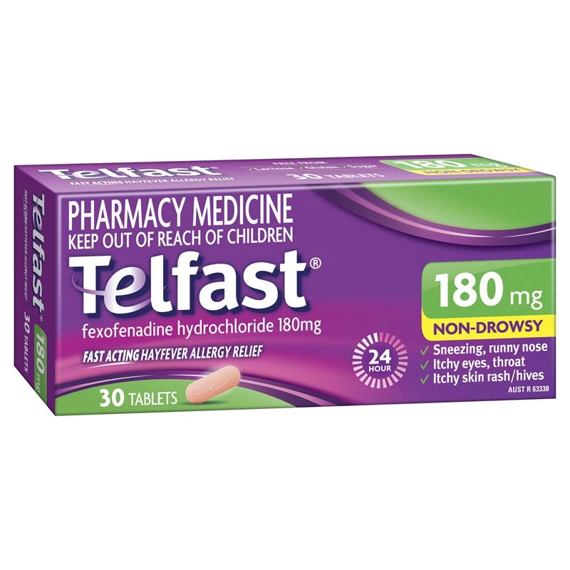 Telfast Hayfever Allergy Relief 180mg Antihistamine Tablets Non-Drowsy - 30 Pack