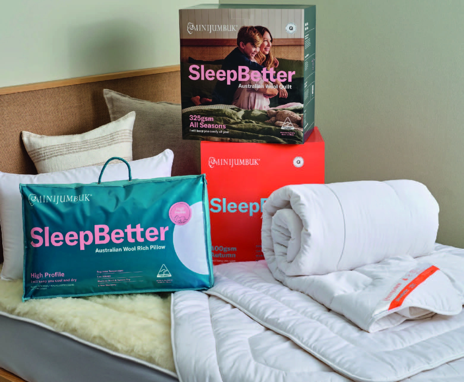 MiniJumbuk Sleep Better Australian Wool High Profile Pillow