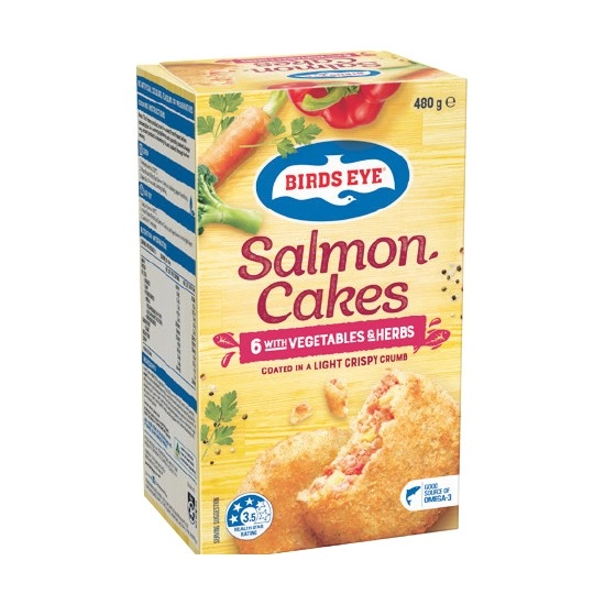 Birds Eye Salmon Cakes with Vegetables & Herbs 480g Pk 6 – From the Freezer