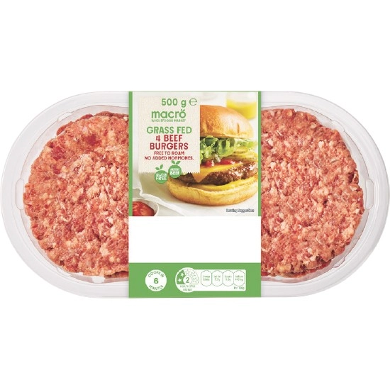 Macro Australian Grass Fed Beef Burgers 500g Pk 4