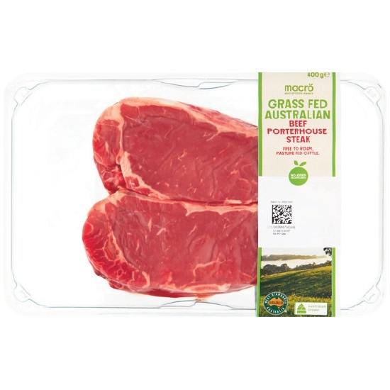 Macro Australian Grass Fed Beef Porterhouse Steaks 400g Pk 2