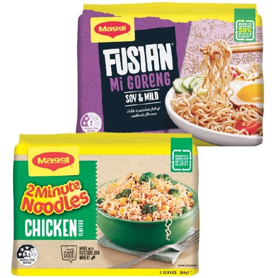 Maggi 2 Minute Noodles or Fusian Noodles 345-400g Pk 5