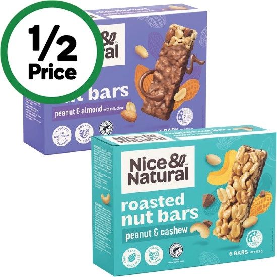 Nice & Natural Nut Bars 180-192g Pk 6