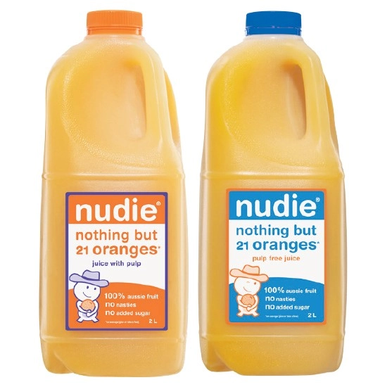 Nudie Nothing But Oranges with Pulp or Pulp Free 2 Litre