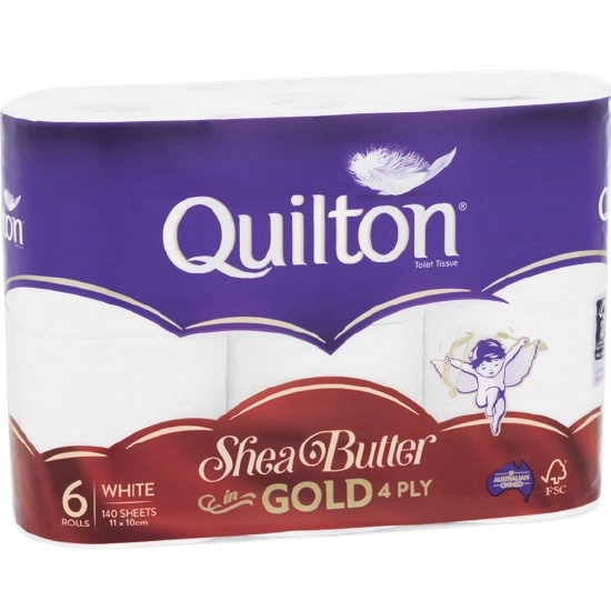 Quilton Premium King Size, Coconut or Shea Butter Toilet Tissue Pk 6