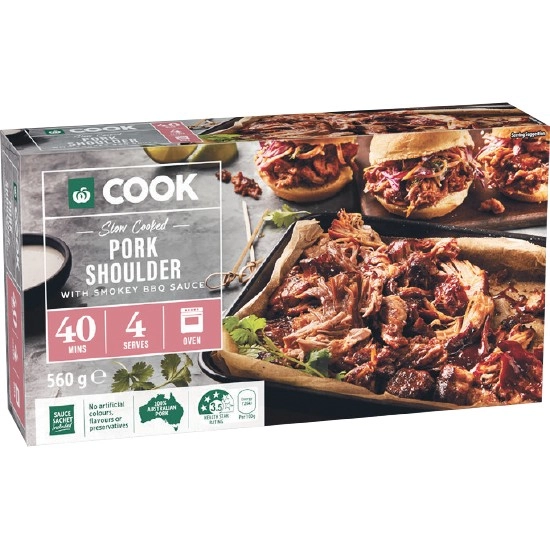 Woolworths COOK Slow Cooked Pork Shoulder with Smokey BBQ Sauce 560g