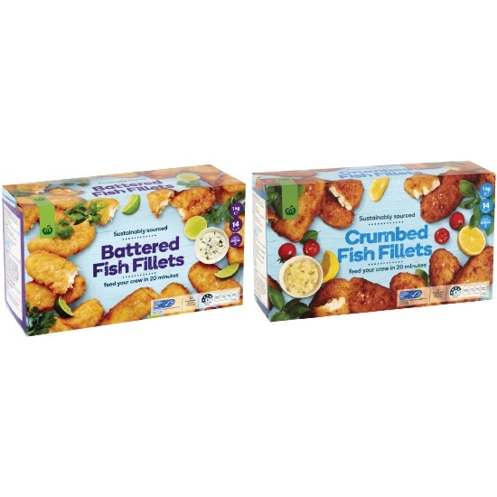 Woolworths Crumbed or Battered Fish Fillets 1 kg – From the Freezer