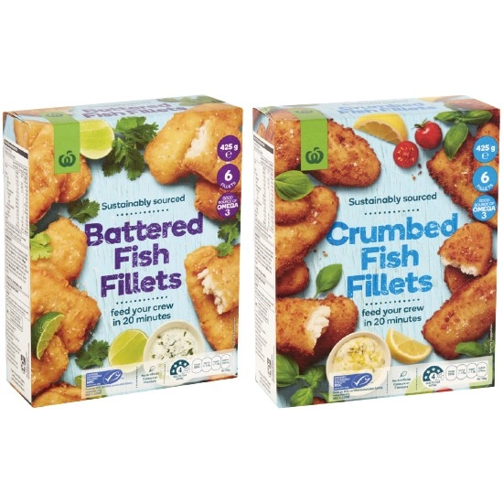 Woolworths Crumbed or Battered Fish Fillets 425g – From the Freezer