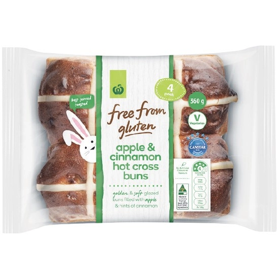 Woolworths Free From Gluten Hot Cross Buns Varieties Pk 4