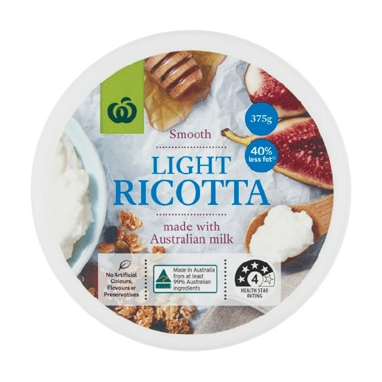 Woolworths Ricotta Light Cheese 375g – From the Fridge