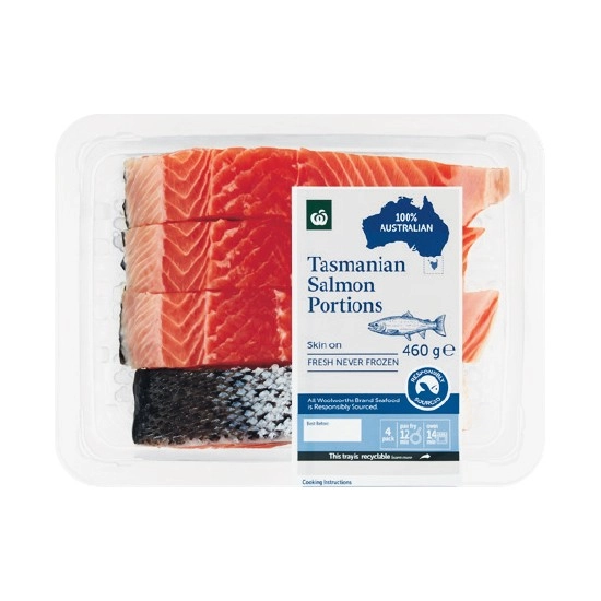 Woolworths Tasmanian Fresh Salmon Portions Skin On 460g Pk 4