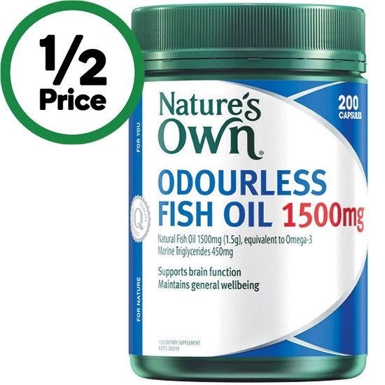 Nature's Own Odourless Fish Oil 1500mg Capsules Pk 200~